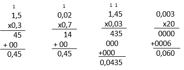 multiplicação de números decimais